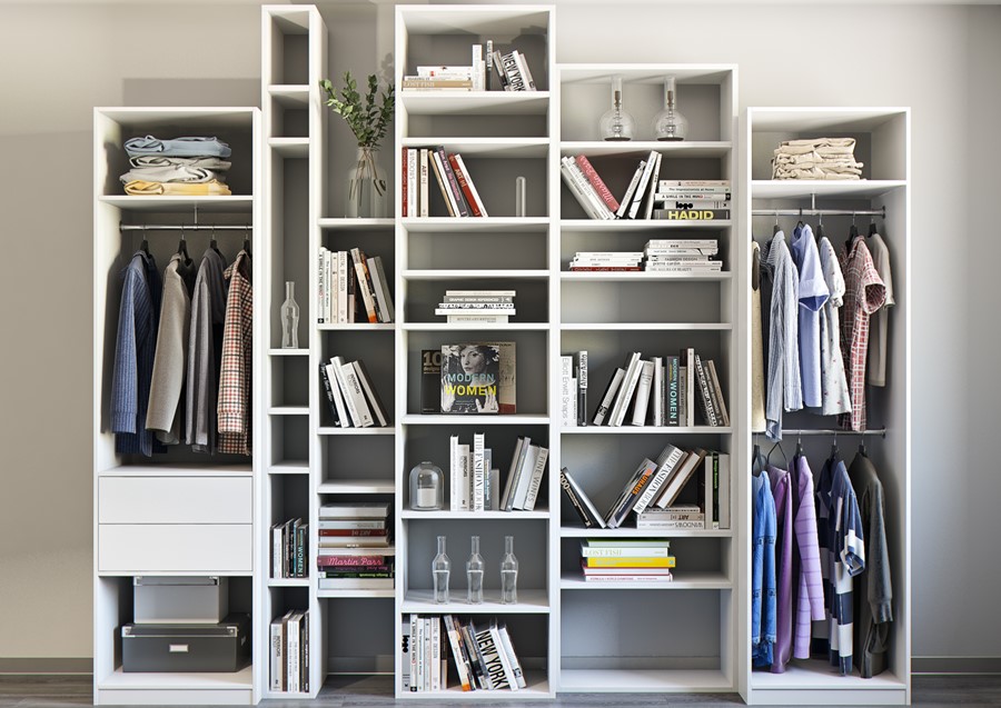 Белый стеллаж с открытыми полками