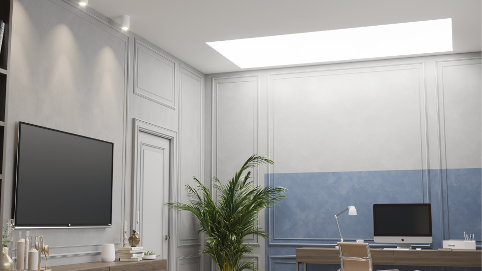 Натяжной потолок со светопрозрачным полотном в гостиную