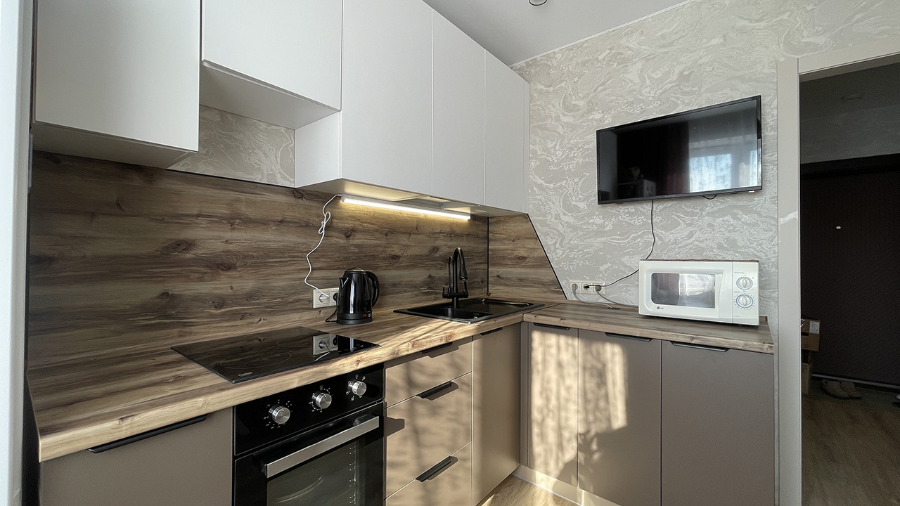 Угловая кухня Белый / Трюфель коричневый / Береза Сандал