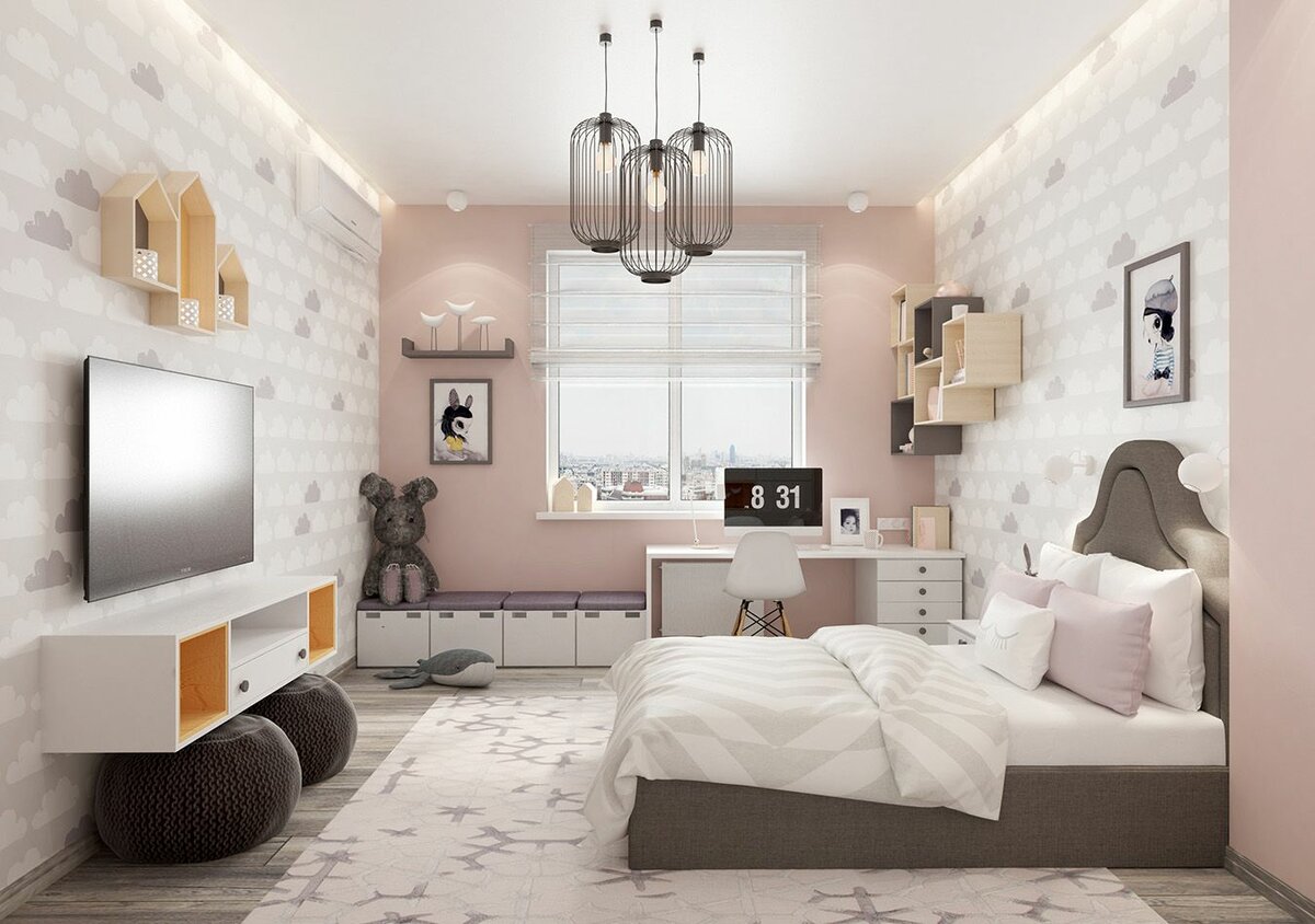 Парящий матовый потолок с подсветкой в детскую