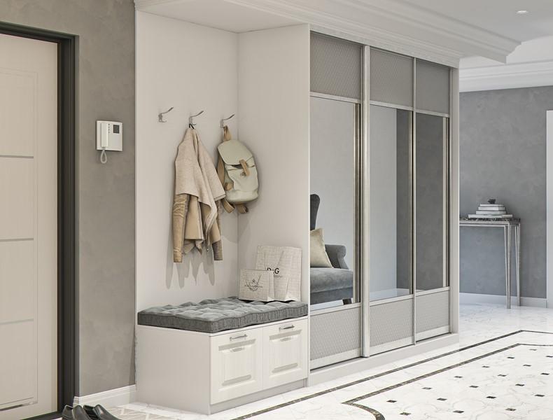 Большой шкаф-купе с тумбой в прихожую Большой шкаф-купе с тумбой в прихожую