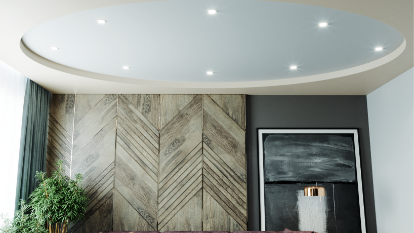 Круглый двухуровневый потолок для гостиной