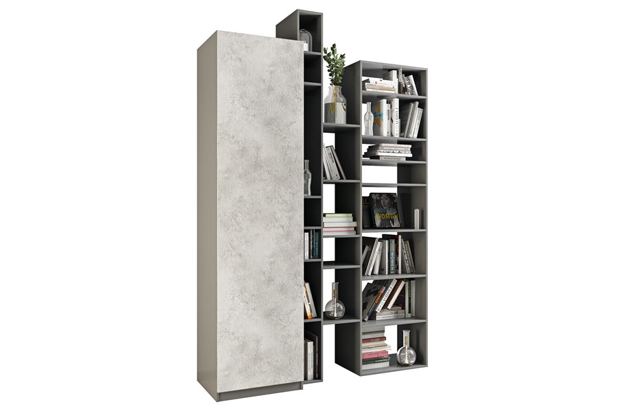 Серый малый стеллаж с открытыми полками