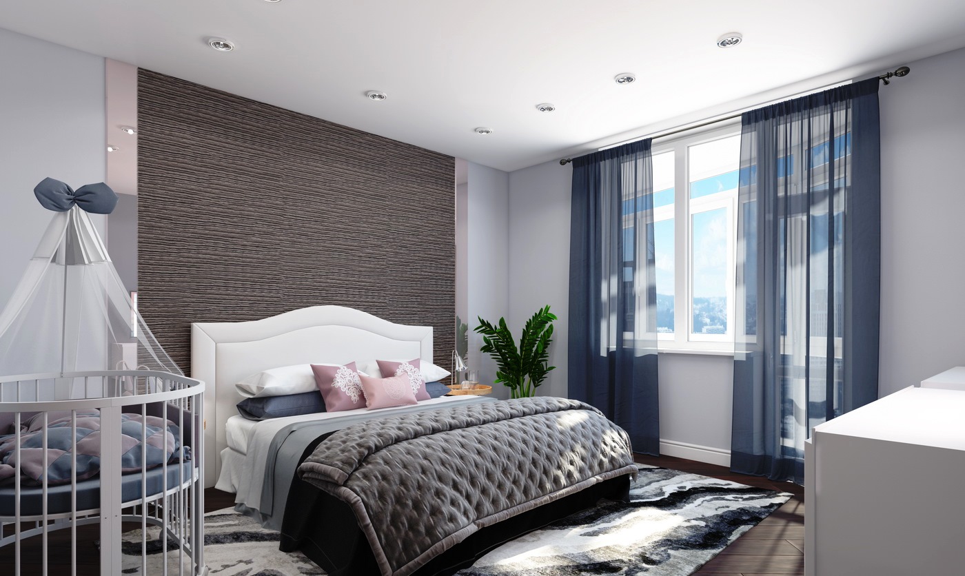 Тканевый белый потолок в спальне