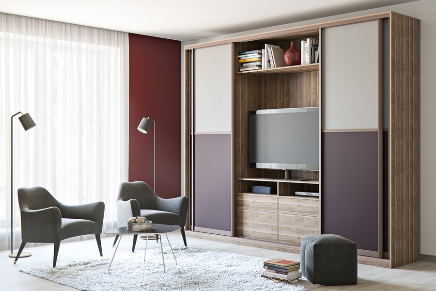 Шкаф-купе с тв-полкой в гостиную