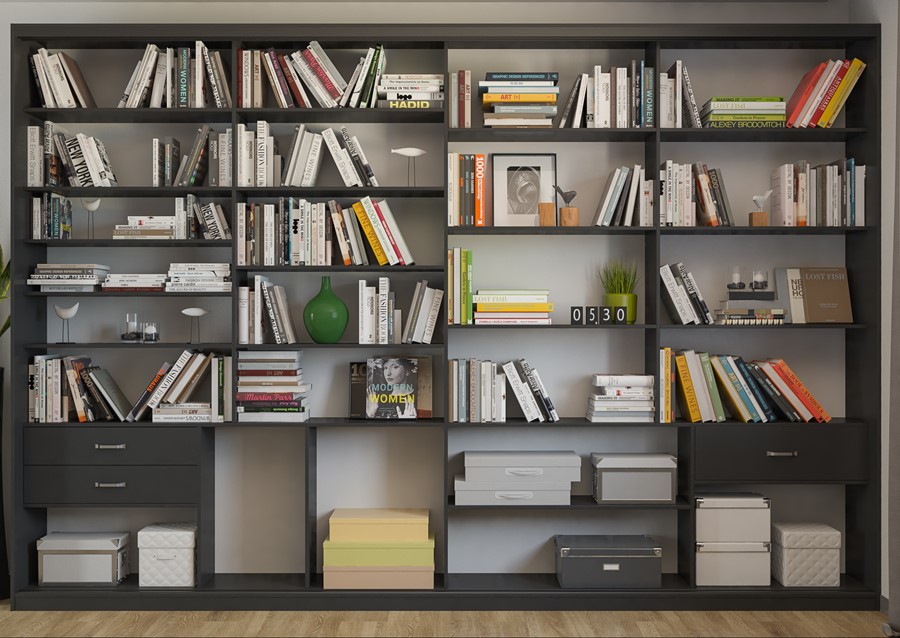 Большой стеллаж со стеклом для книг