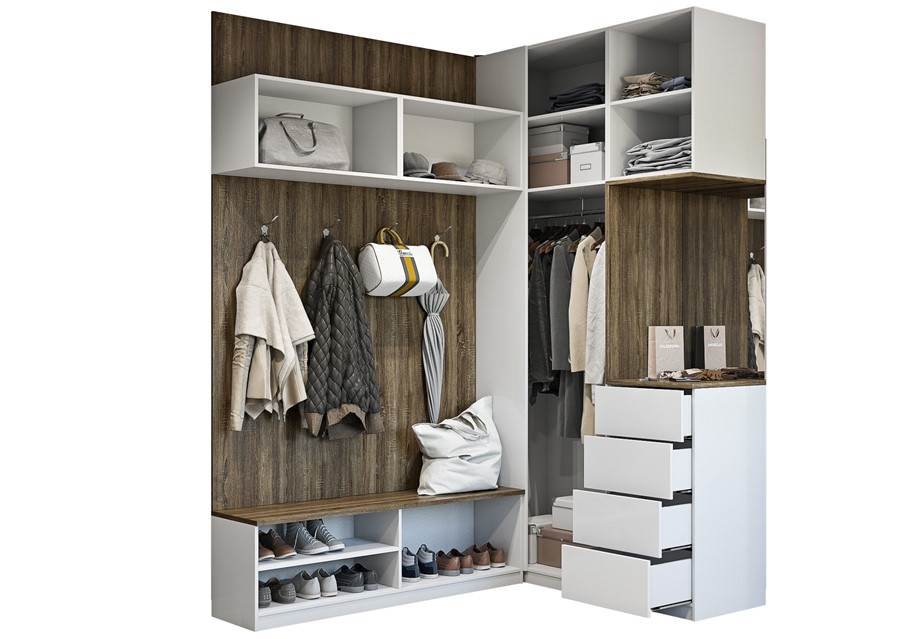 Шкаф в прихожую с полками и зеркалом