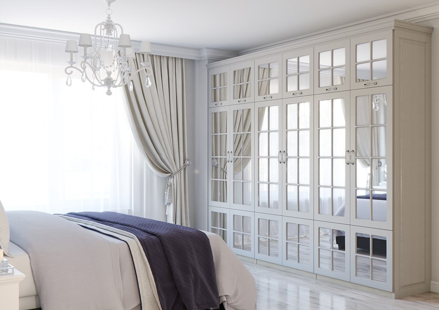 Распашной шкаф с зеркалами "Ясень Шимо светлый / Дымный древесный"