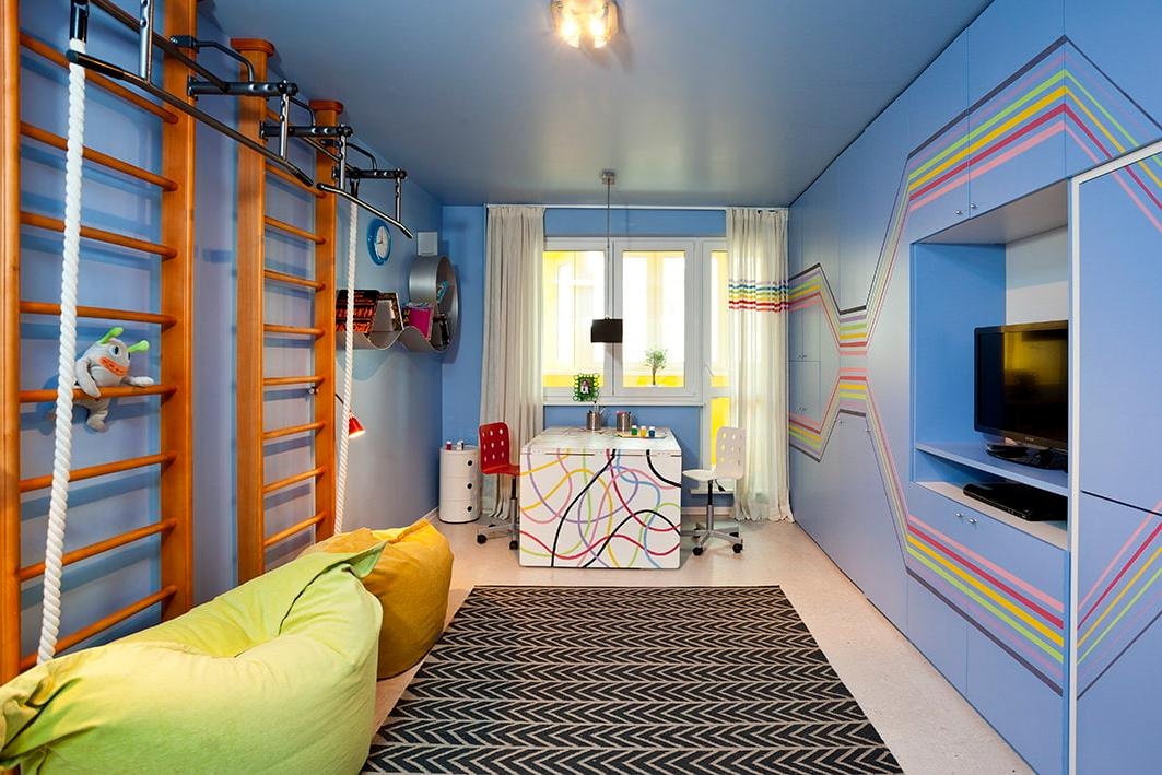 Синий сатиновый потолок для детской